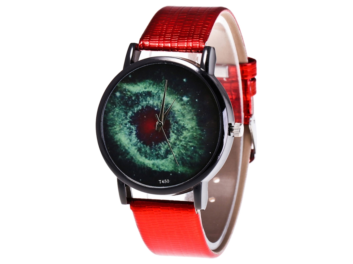 Reloj De Cuarzo Con Correa De Cuero Pu Moda Dial Redondo Para Parejas Rojo