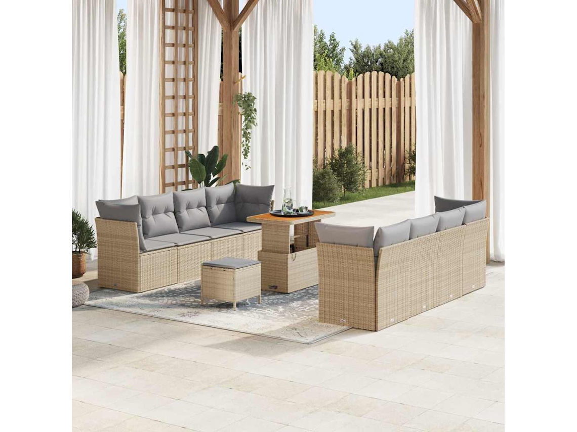 Vidaxl Conjunto De Sofá De Jardim 11 Unid. Bege Vime Pe