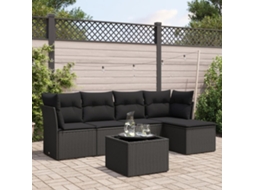 Vidaxl 6 Pcs Conjunto Sofás De Jardim C/ Almofadões Vime Pe Preto