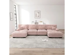 Sofá Modular De 4 Lugares - Sofá Em Forma De U, Confortável, Com Otomano Móvel, Combinação Diy - Rosa