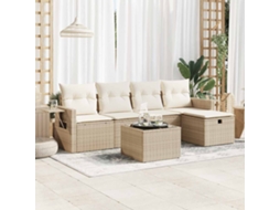 Vidaxl 6 Pcs Conjunto De Sofás P/ Jardim Com Almofadões Vime Pe Bege