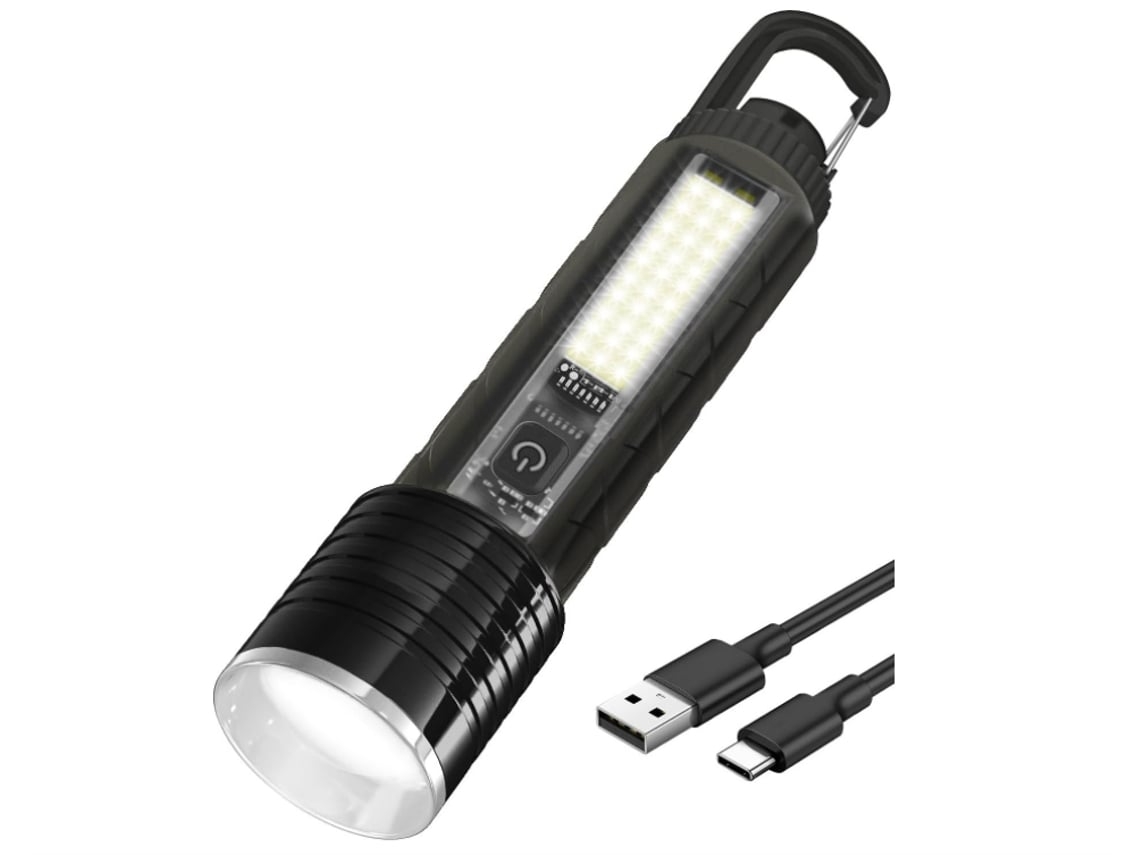 Lanterna Led Ultrabrilhante Recarregável À Prova D'Água de 6000 Lúmens com Tática Xhp50 e Luz Lateral Cob Preta Bisbisous VIGA EUROPE