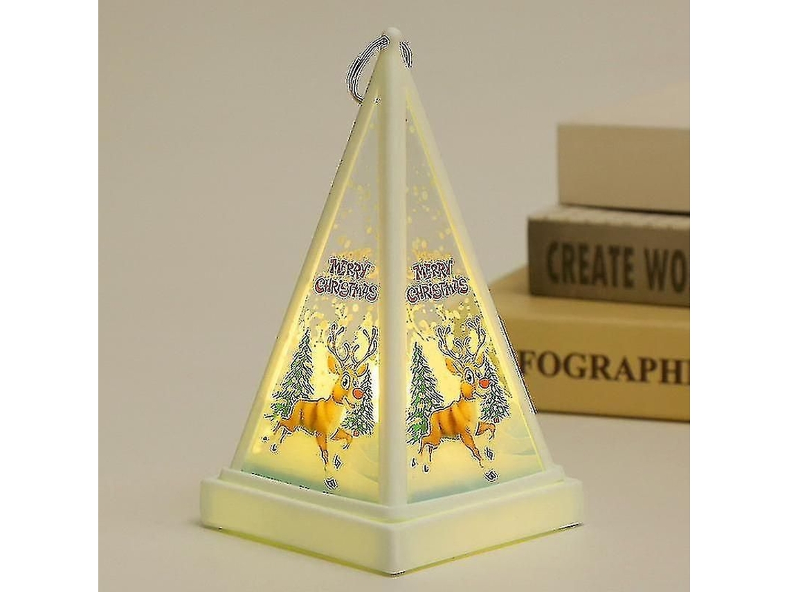 Adorno Navideño Linterna Led Triangular Com Vela Eléctrica Portátil Material Abs 9.5x16.4cm Baterias Aa Não Incluídas