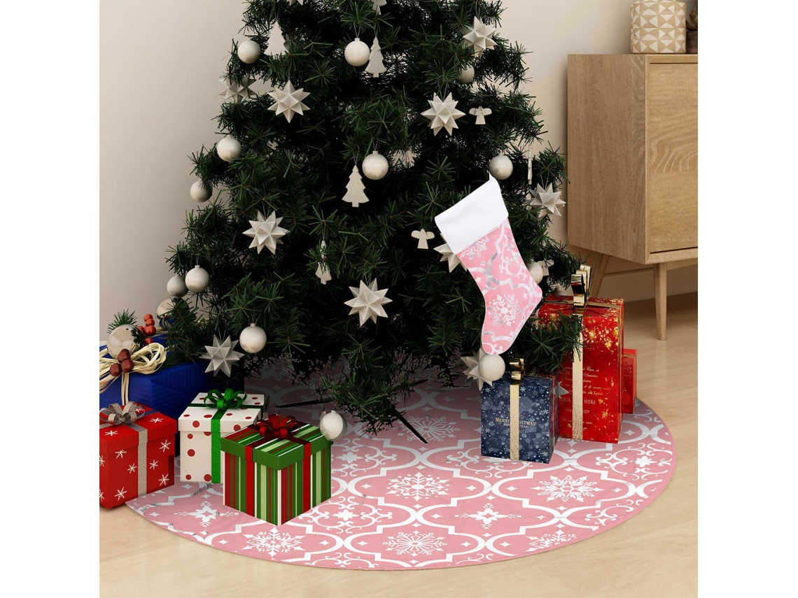 Vidaxl Saia De Árvore De Natal Luxuosa 122 Cm Com Meia Tecido Rosa