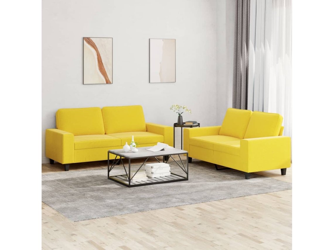 Vidaxl 2 Pcs Conjunto De Sofás Tecido Amarelo-claro