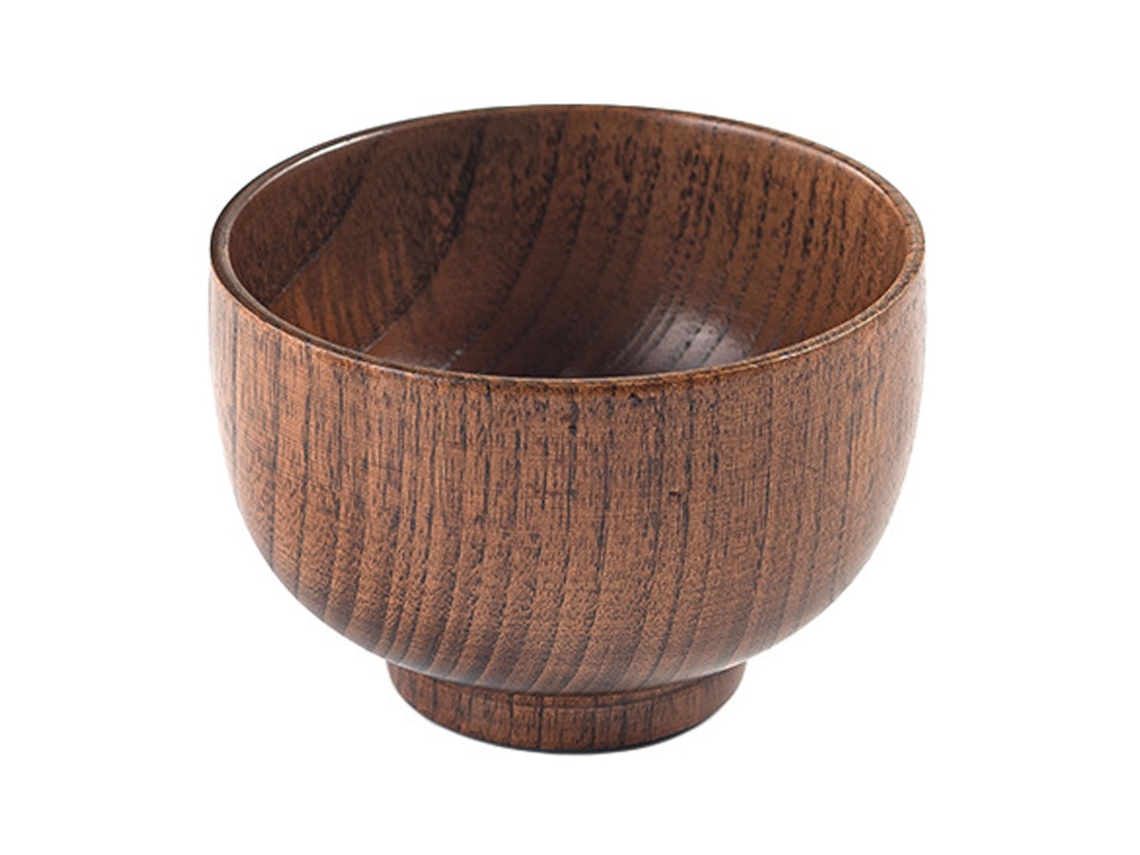 Tigela de Madeira de Azeroleira, Estilo Japonês Antiga, Verniz, para Crianças, Adultos, 11x6.5cm