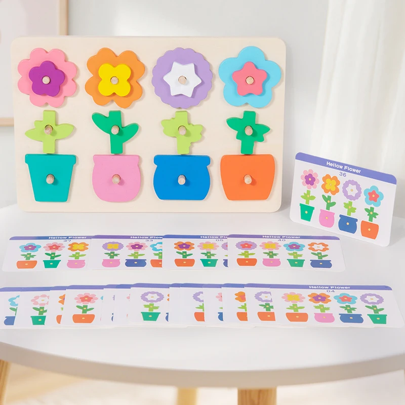 Madeira Flower Match Patchwork Board- Cultivar O Reconhecimento De Cores EA Capacidade De Correspondência De Padrões Para Crianças