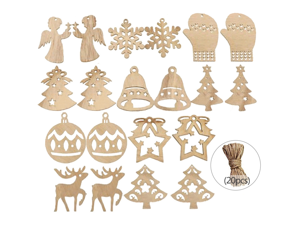 Laxiscreed Decoração De Natal Com Pendentes De Madeira Laserados Em Pack De 2 E Cordões De Juta