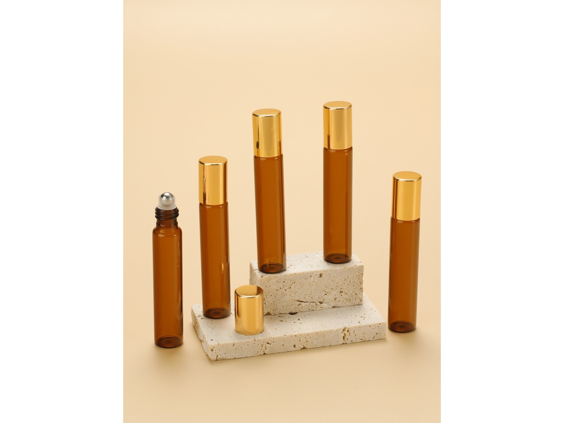 (estilo 2) Conjunto De 5 Frascos Recarregáveis Para Óleos Essenciais, Corpo Em Vidro Âmbar, Com Aplicador Roll-on Em Aço Inoxidável.