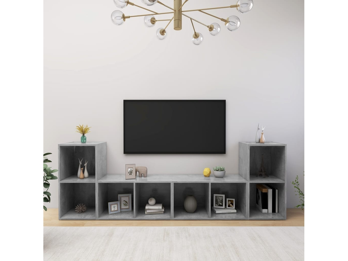 Vidaxl Móveis De Tv 4 Pcs Derivados De Madeira Cinzento Cimento