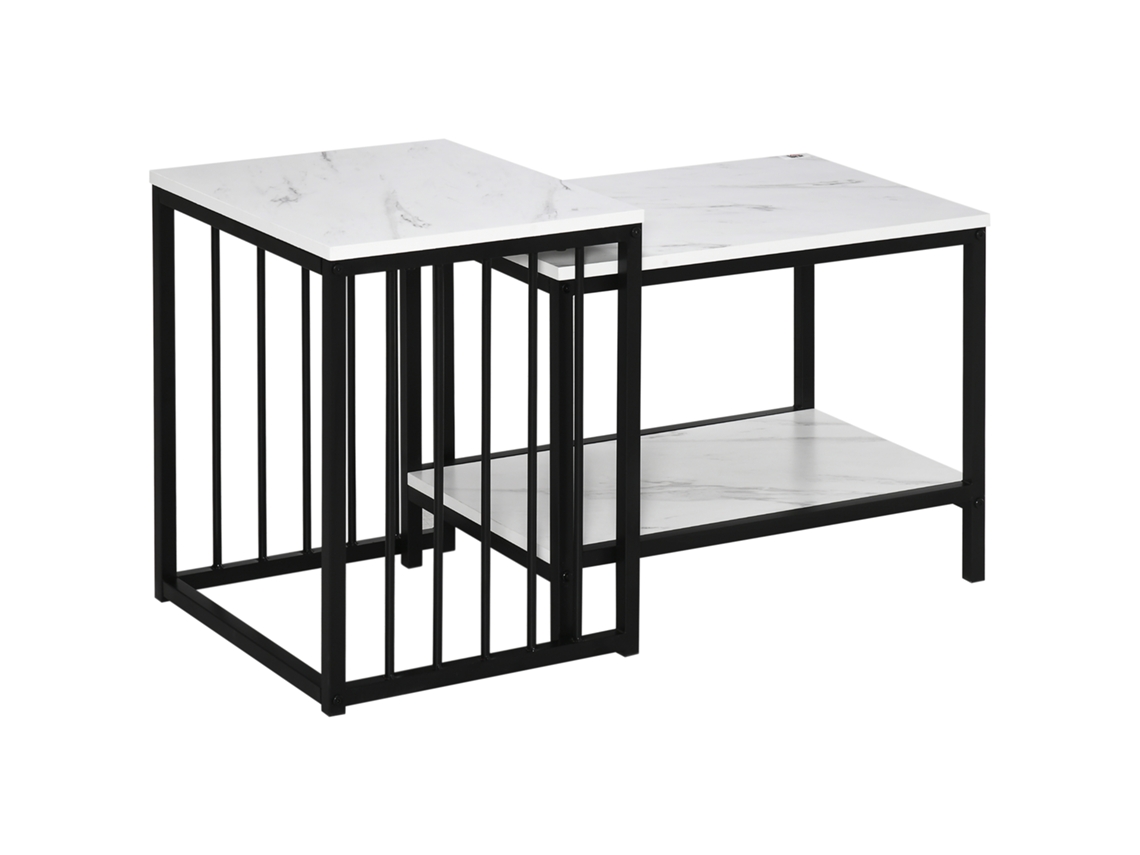 Conjunto De Mesa De Encaixe, Superfícies De Fácil Limpeza, Estrutura De Aço, Branco/preto Sini Tech Store