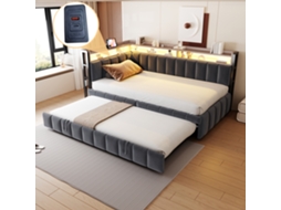 Poltrona-cama 90x200cm Com Cama Extra, Luzes Led, Nichos E Portas Usb/tipo C. Sofá-cama Individual Em Veludo Cinza Escuro.