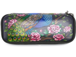 Estojo Grande Vintage Com Estampa De Pavão E Flor, Ideal Lápis, Canetas, Maquiagem, Organização, Escola E