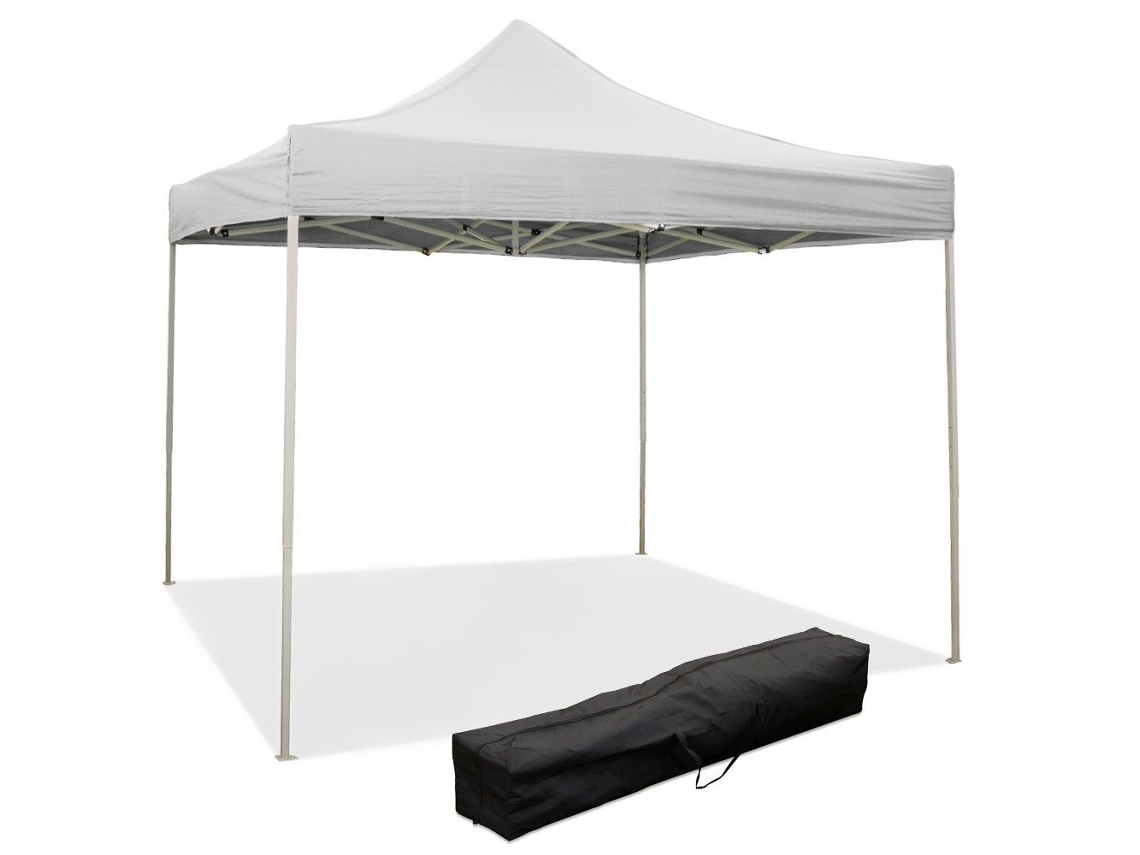 Gazebo Dobrável Branco De 3 X 3 M Revestido Em Pvc Impermeável