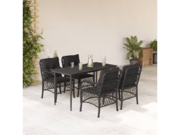 5 Pcs Conjunto De Jantar P/ Jardim C/ Almofadões Vime Pe Preto Dkd Home Decor