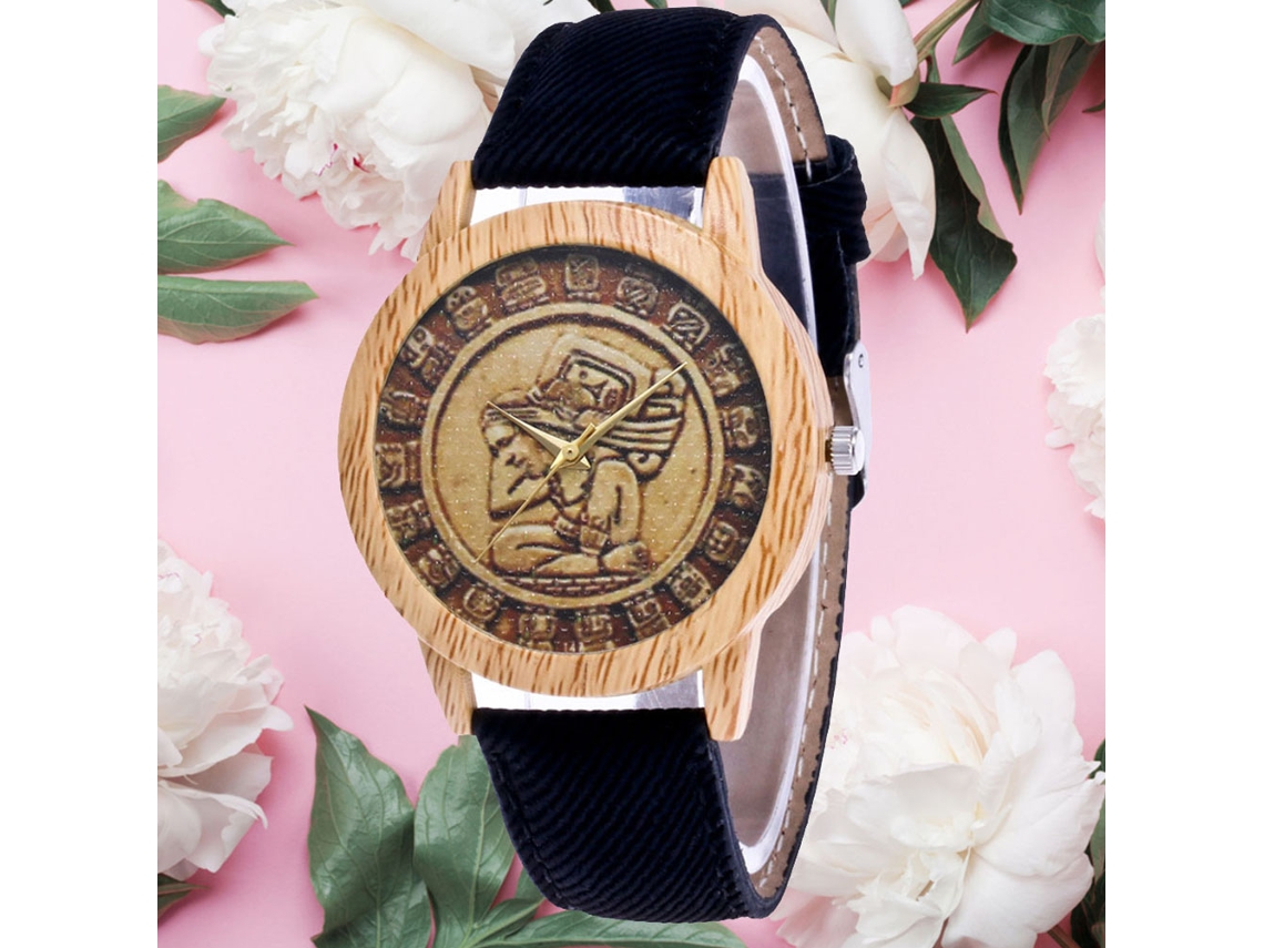 Reloj De Pulsera De Cuarzo Unisex Zhoulianfa Con Patrón Vintage Negro Para Hombre Y Mujer