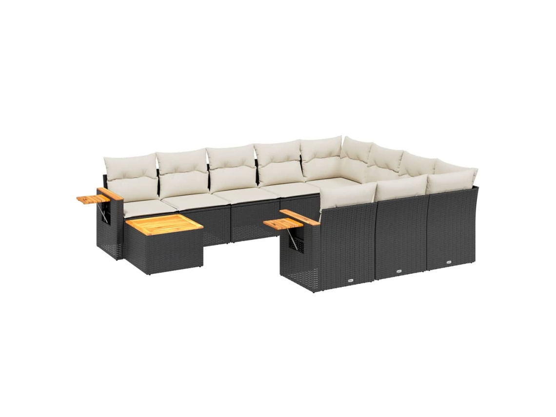 Conjunto de 11 sofás de jardim com almofadões Vime Pe Preto MAISON EXCLUSIVE