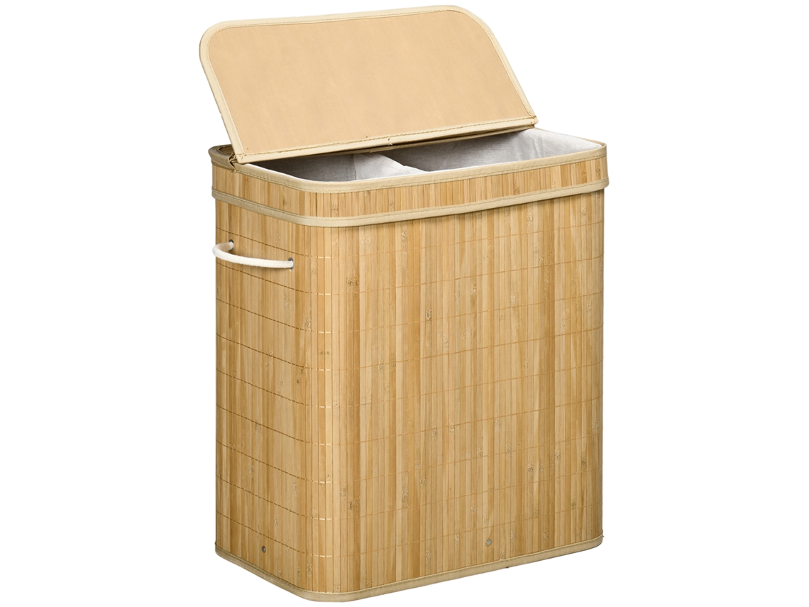 Cesto Dobrável de Bambu 90 L (com Bolsa Interna Removível e Tampa)