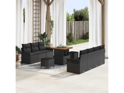 Vidaxl Conjunto De Sofá De Jardim Com Almofada 10 Pcs Preto