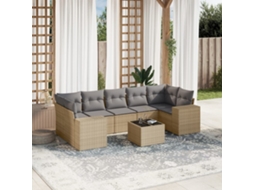 Vidaxl 8 Pcs Conjunto De Sofás P/ Jardim Com Almofadões Vime Pe Bege