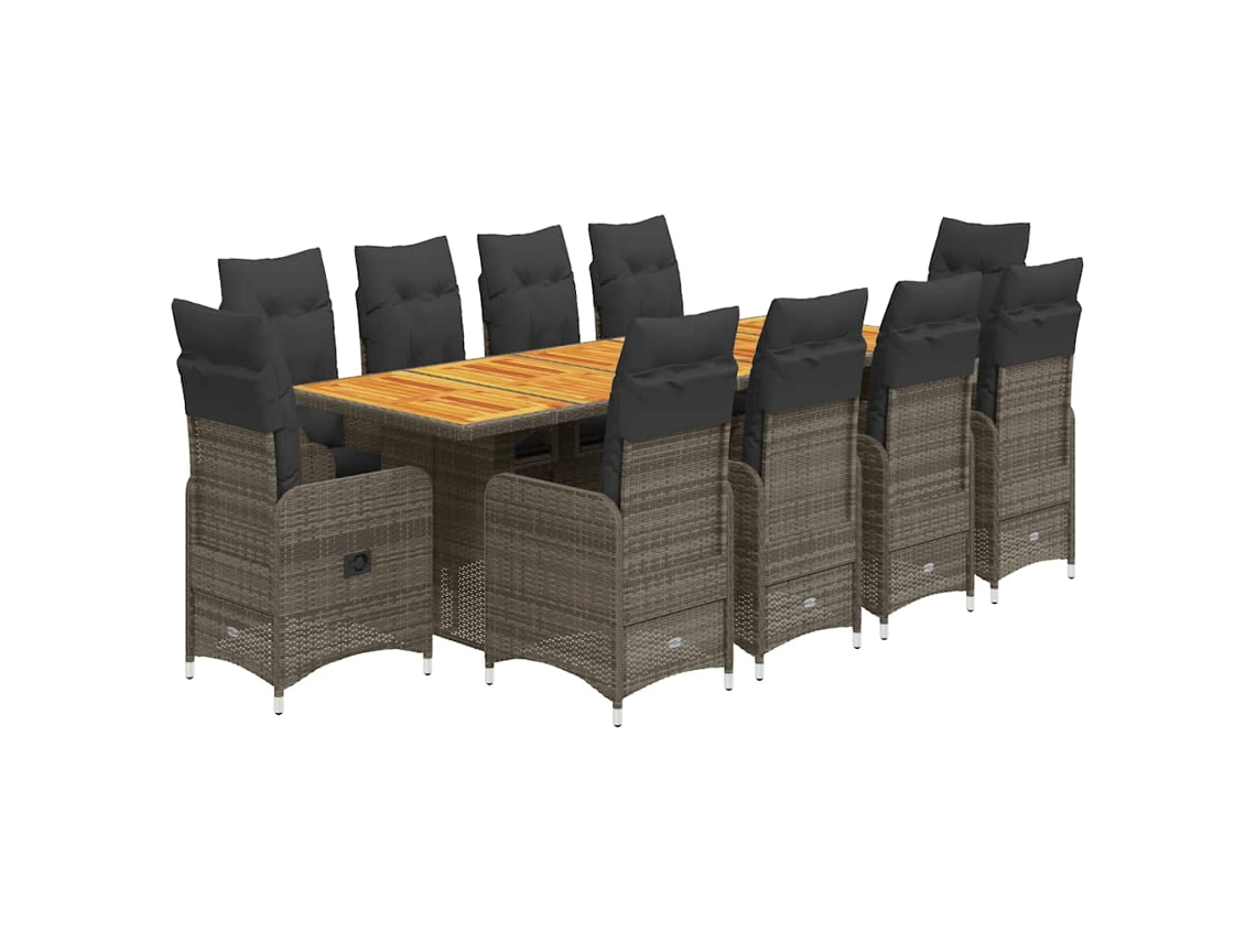 Conjunto 11 bistrô de jardim c/ almofadões VIDAXL vime PE cinzento