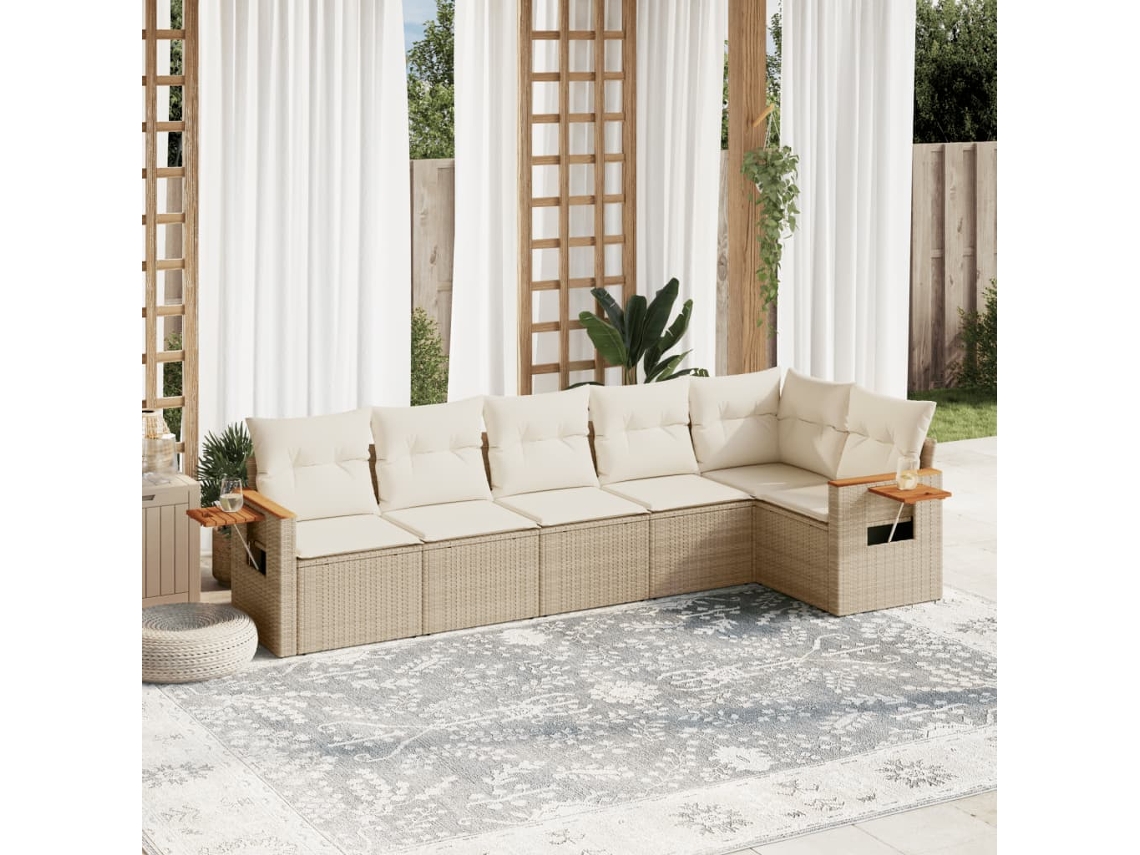 Vidaxl 6 Pcs Conjunto De Sofás P/ Jardim Com Almofadões Vime Pe Bege