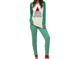 2026 pijamas de Natal para Mulher Conjunto de Moda Tops de Manga Longa e Calças Listradas