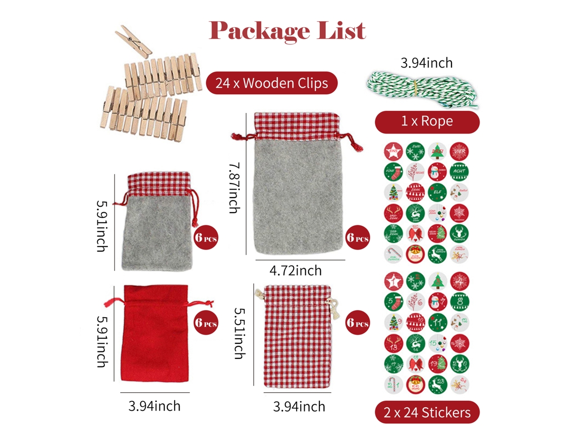 Calendário De Adviento 24 Sacolas Diy Decorativas Para Natal