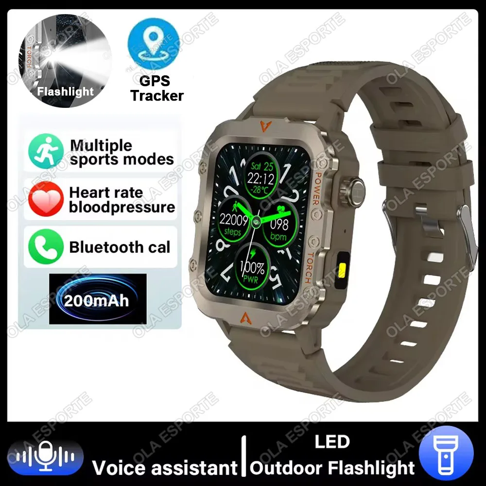 (marrom) Smartwatch Para Atividades Ao Ar Livre, Lanterna Led, Monitor De Pressão Arterial, Rastreador Gps, À Prova D'água.