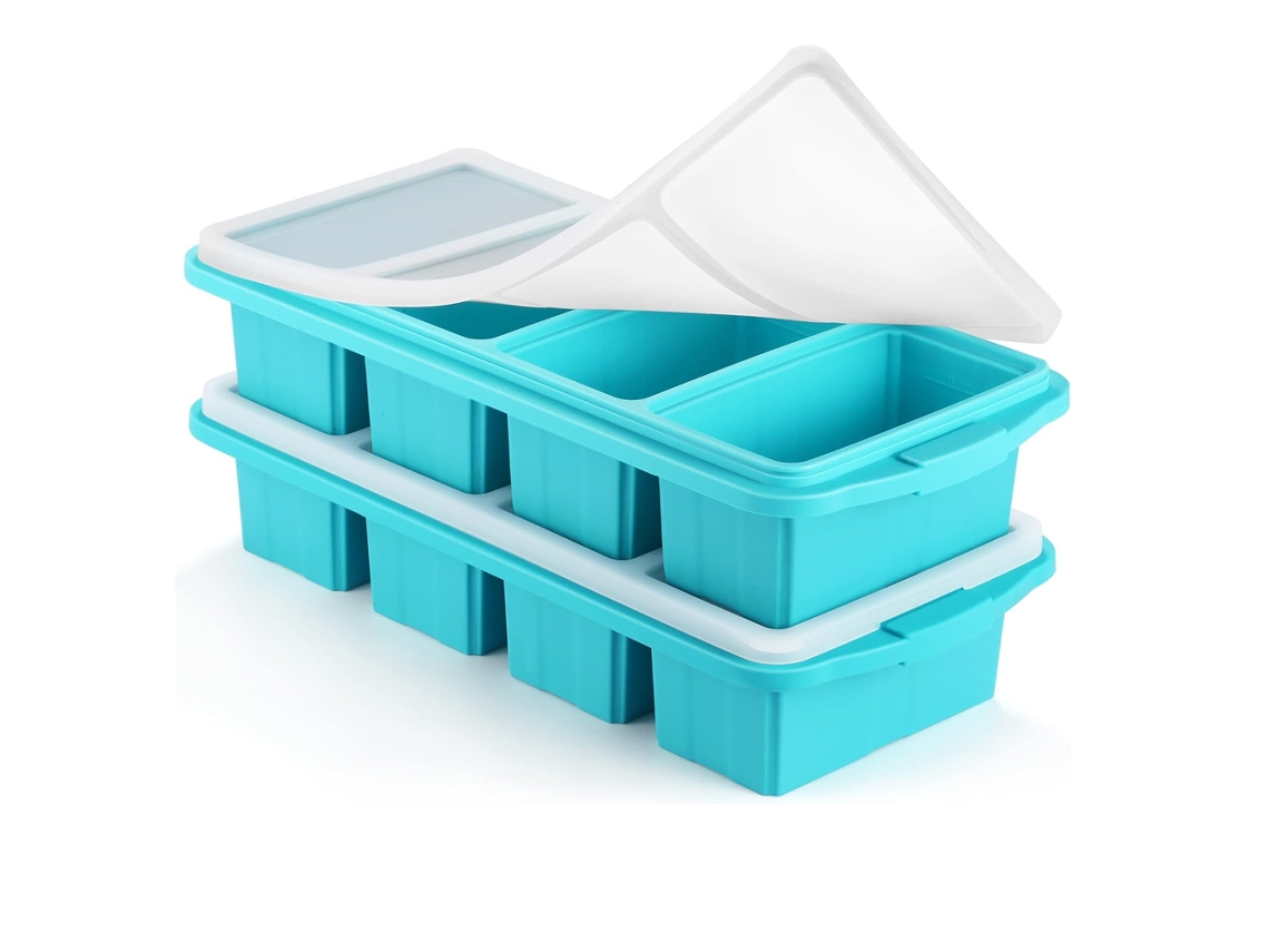 Conjunto De 2 Recipientes Para Armazenamento, Em Silicone, Com Tampa, Azul, Para Molhos, Para Organização Doméstica Na Cozinha E Bancada