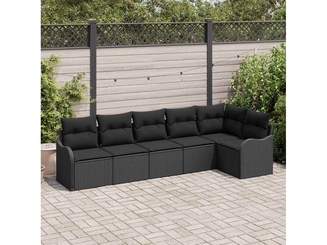 Vidaxl Conjunto De Sofá De Jardim 6 Unid. Preto Vime Pe