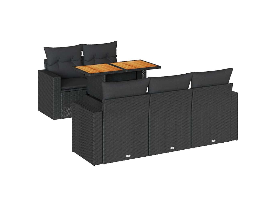 Conjunto de sofá de jardim 6 peças com almofadões Vime Pe Preto MAISON EXCLUSIVE (6 peças)