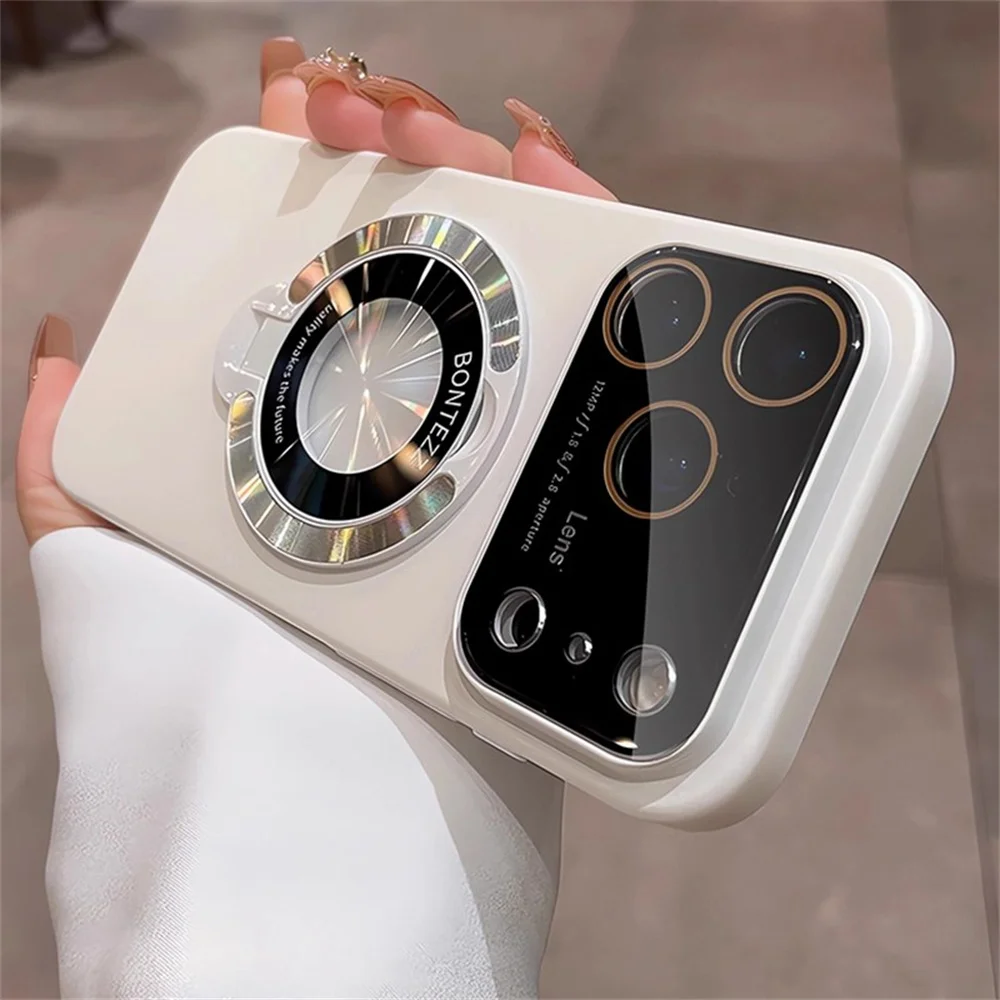 Capa Magnética Dobrável Com Suporte E Proteção Para Lente De Vidro (iphone 15 Branco).