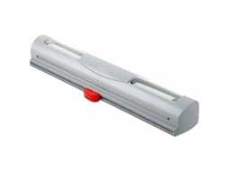 Dispensador de Papel Film Reutilizável, Recarregável com Lâmina de Aço Inoxidável, Design Compacto para Cozinha, Cinza