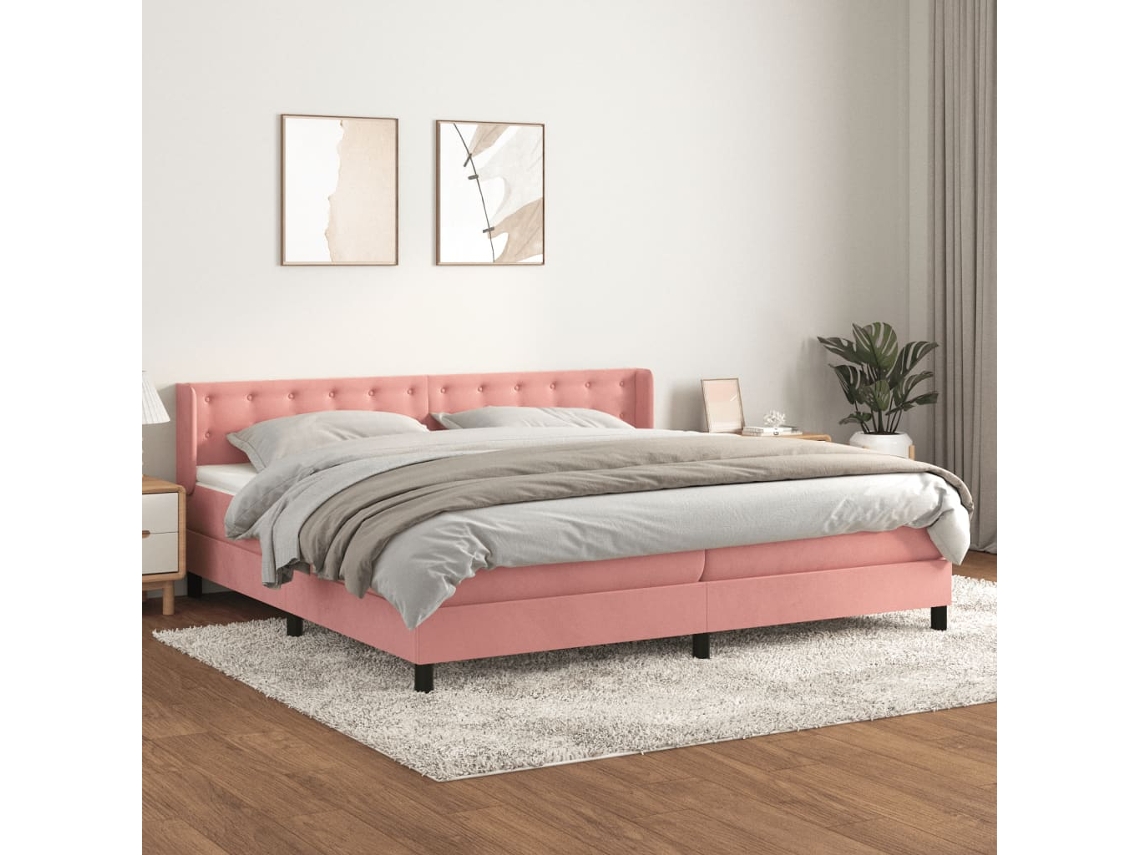 Vidaxl Cama Com Molas/colchão 200x200 Cm Veludo Rosa