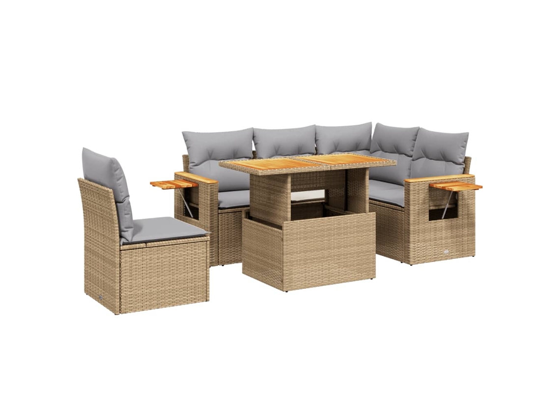Conjunto de 6 Sofás P/ Jardim com Almofadões Vime Pe Bege MAISON EXCLUSIVE (80x200 cm)