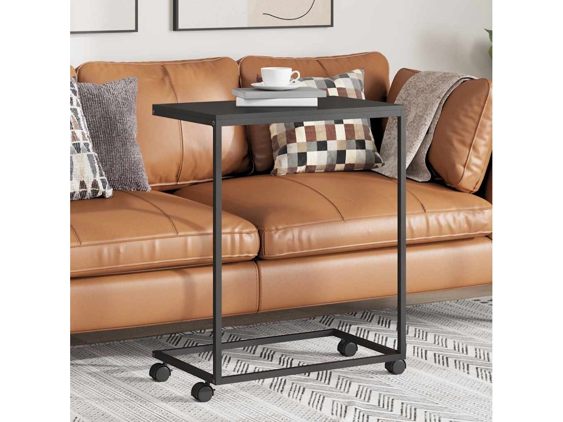 Vidaxl Mesa De Apoio C/ Rodas 55x35x70 Cm Derivados De Madeira Preta