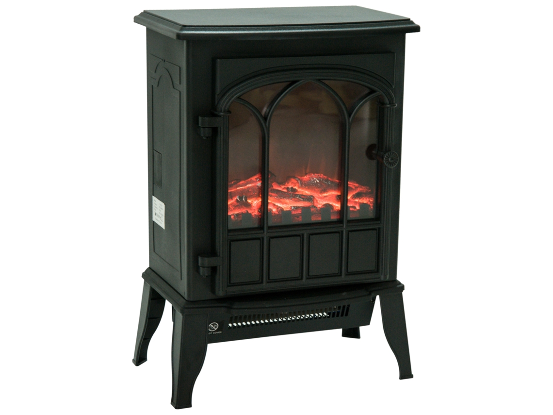 Lareira Elétrica Preta 39x23x56,5 Cm Piso 1000/2000 W Efeito Chama Ajustável