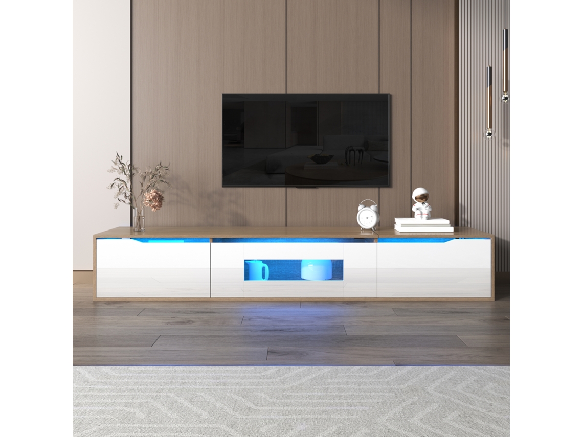Móvel Para Tv Laqueado Brilhante, Led Que Muda De Cor Branco Estilo