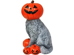Enfeite De Halloween Vintage Em Resina Com Gato | Escultura De Mesa