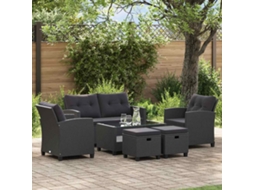 Vidaxl 6 Pcs Conjunto Sofás De Jardim C/ Almofadões Vime Pe Preto