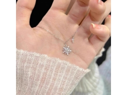 Colar de Flores de Neve com Diamantes Brilhantes , Prata Pura 925, Estilo Luxo Delicado e Sofisticado, Colar Requintado MDUG (branco Dourado)