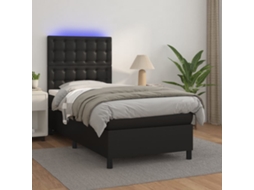Vidaxl Cama Box Spring C/ Colchão/led 100x200cm Couro Artificial Preto