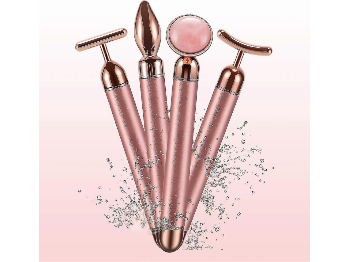 Masajeador Facial de Pulso 4 em 1, Elétrico Rodillo Jade Quartzo Rosa GOKOCO