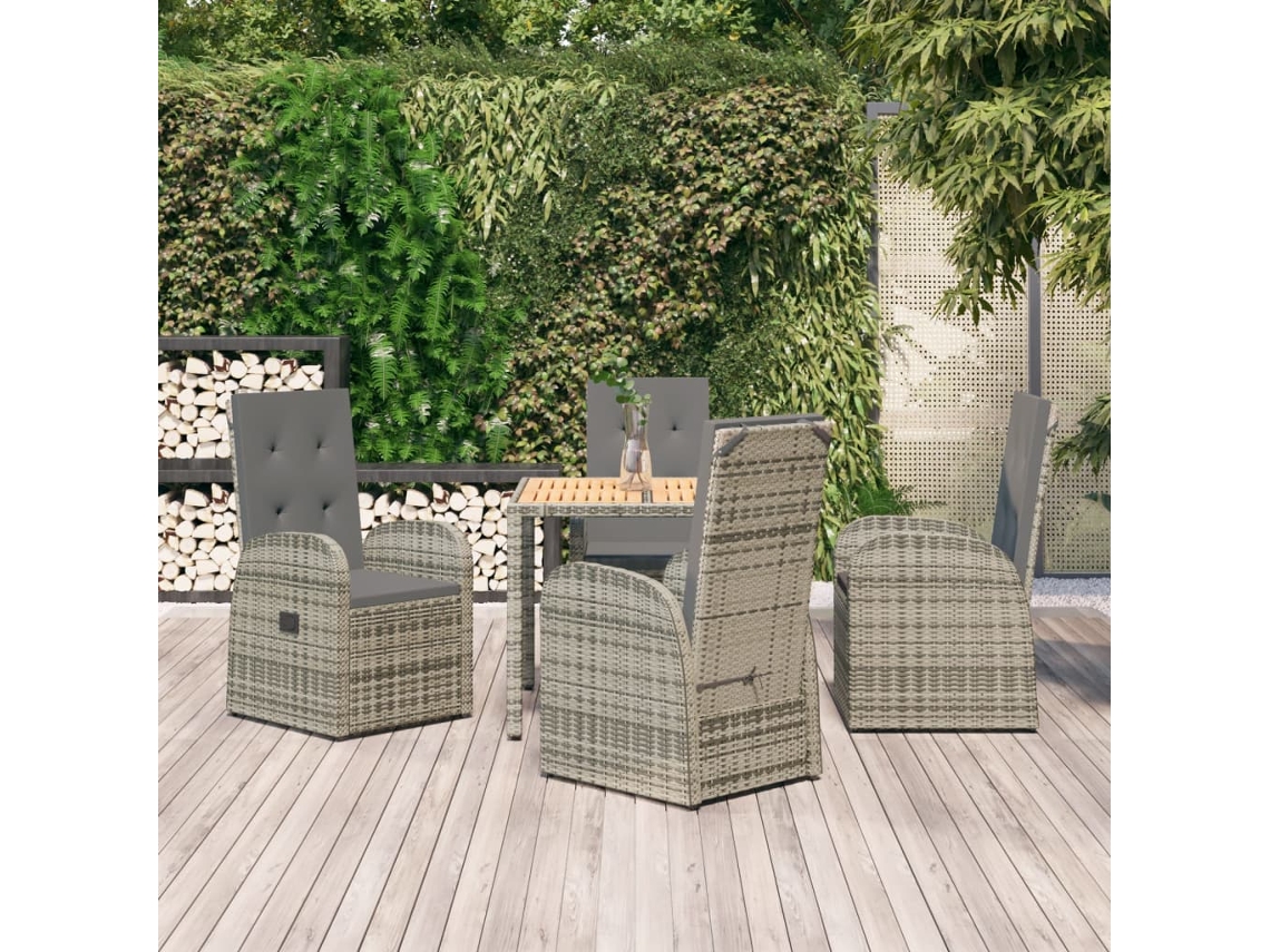 Vidaxl 5 Pcs Conjunto De Jantar P/ Jardim C/ Almofadões Vime Pe Cinza