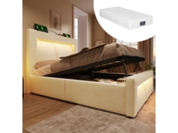 Cama Solteiro 90x200cm Com Armazenamento, Led, Usb E Type-c Bege