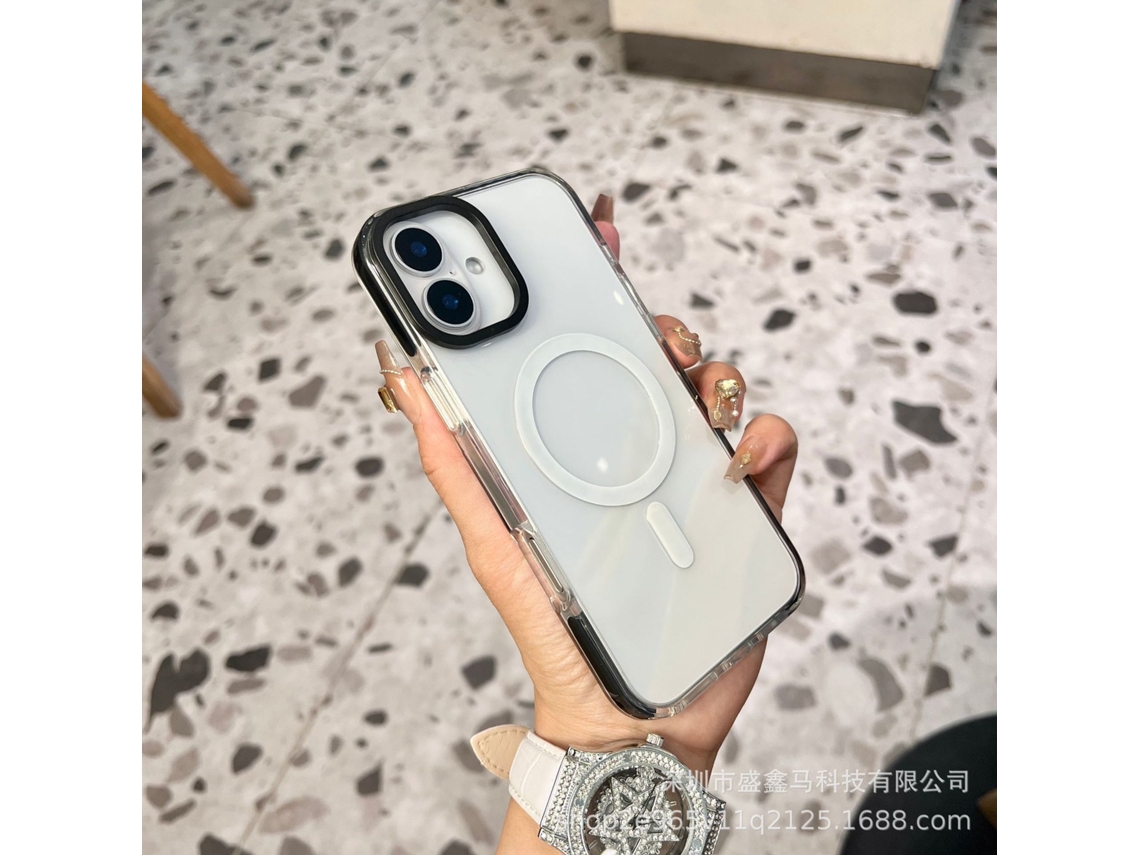 Capa Para Iphone 17 Pro Com Borda Preta, Transparente E Contrastante, Com Fecho Magnético E Airbag, Feita De Silicone Macio E Transparente.