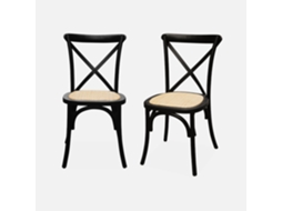 Cadeira Estilo Bistrô Em Madeira, Set De 2, Preto