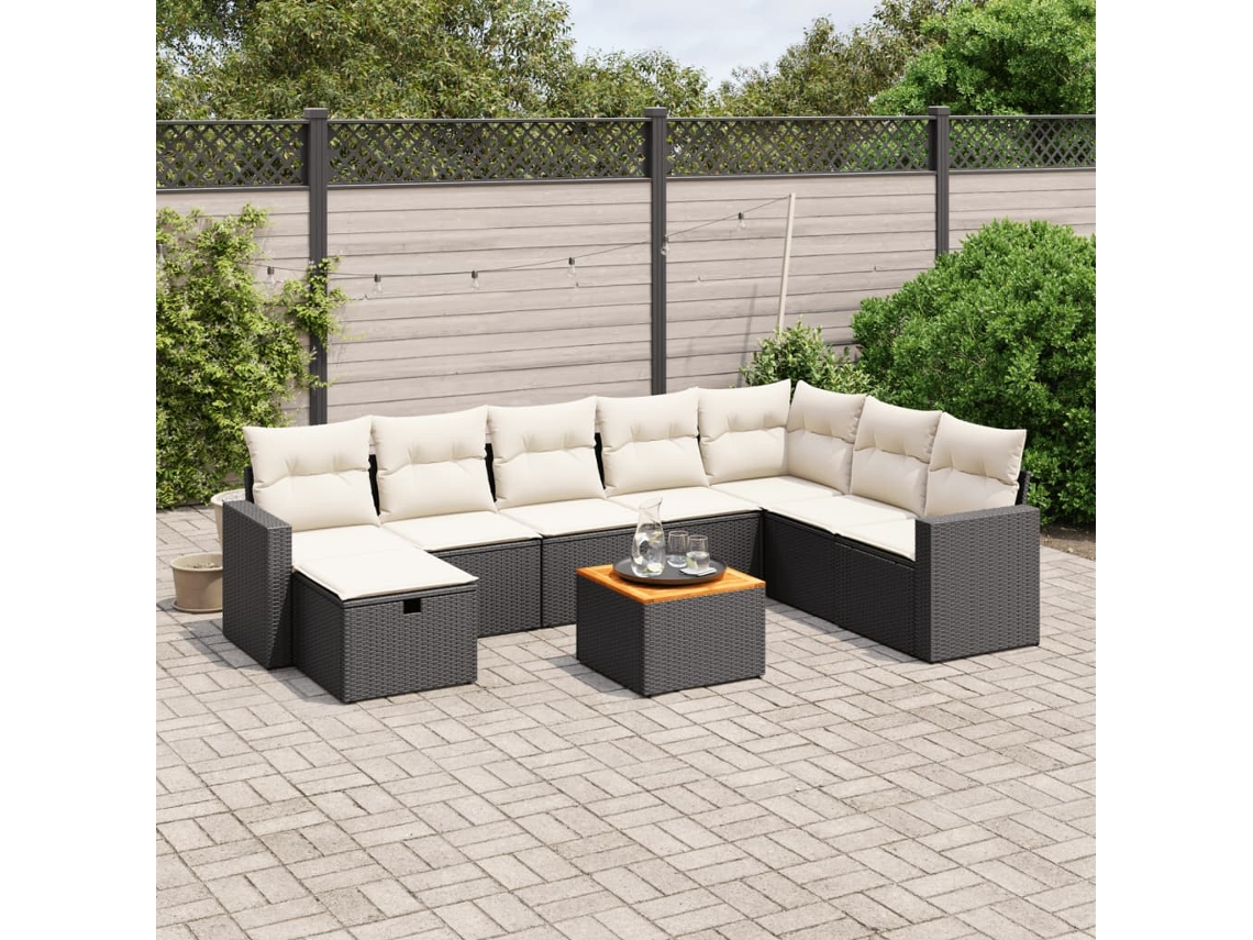 Vidaxl 9 Pcs Conjunto De Sofás P/ Jardim C/ Almofadões Vime Pe Preto