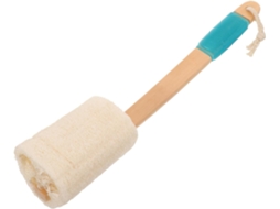 Escova De Banho Madeira Curada Com Bucha Vegetal Para Esfoliação E Espuma, Cabo Longo Para Fácil Manuseio